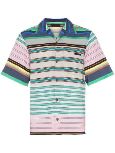 Prada Stripe Print Logo Patch Shirt In Multi