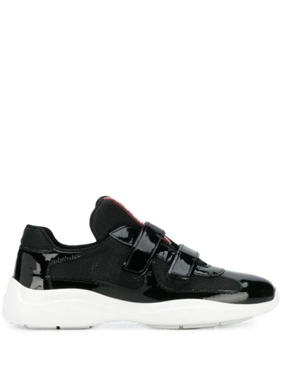 Prada Barca Mesh/patent Grip Sneakers In Black