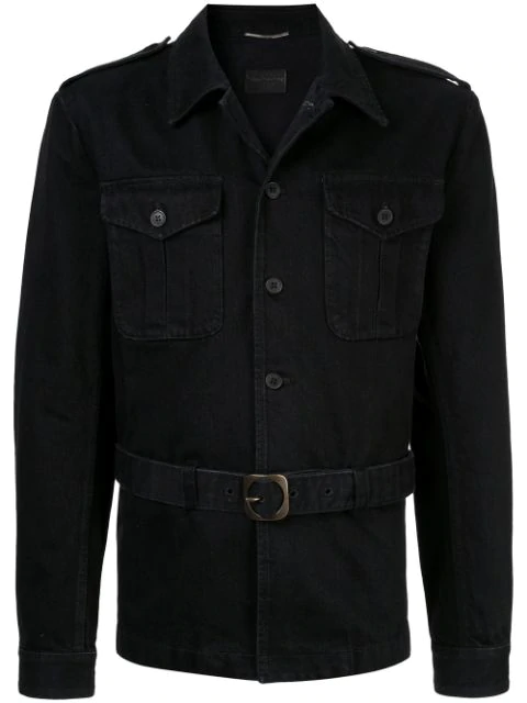 Saint Laurent Saharienne Denim Jacket In Black | ModeSens
