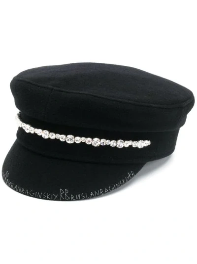 Ruslan Baginskiy Crystal-embellished Wool Baker Boy Cap In Black