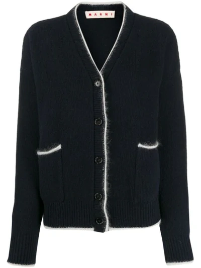 Marni Contrast-trim Wool-blend Cardigan In Blue