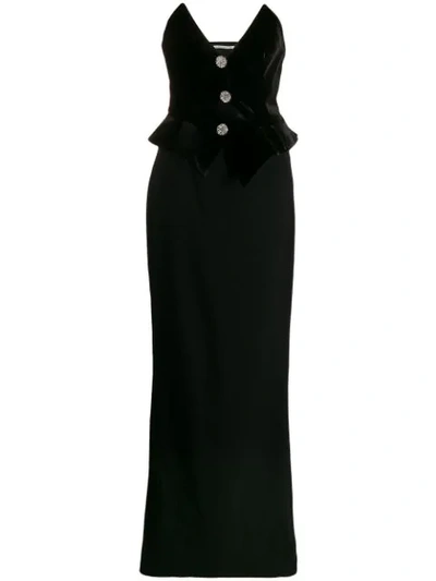 Alessandra Rich Strapless Velvet And Wool-blend Peplum Dress In Black