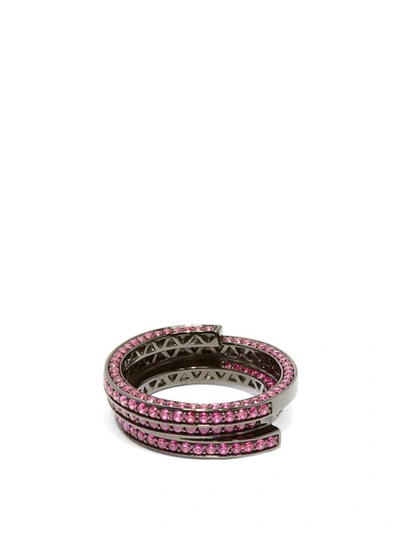 Lynn Ban Sonic Lab-sapphire & Rhodium-plated Ring In Pink