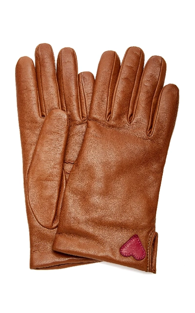 Yestadt Millinery Amore Appliquéd Leather Gloves In Brown