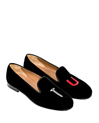 Stubbs And Wootton College Embroidered Velvet Slippers In Black
