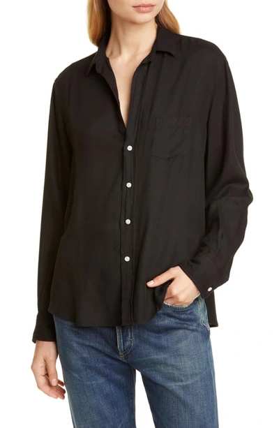 Frank & Eileen Barry Long-sleeve Button-down Frayed-hem Shirt In Black Light