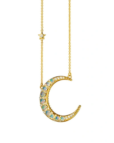 Monica Rich Kosann 18k Crystal Opal & Diamond Crescent Moon Necklace