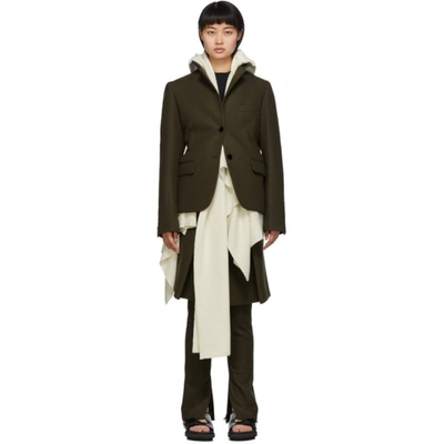 Sacai Layered Wool And Wool-blend Jacket In Khaki Wht