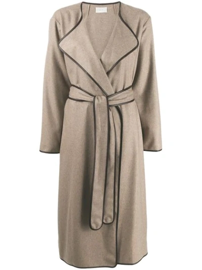 The Row Helga Belted Leather-trim Cashmere Coat In Brown