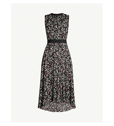 Ted Baker Hazel Asymmetric-hem Floral Crepe Dress In Black