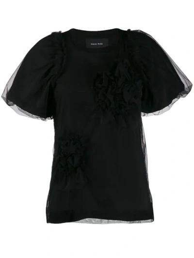 Simone Rocha Ruffled Short-sleeved Cotton-blend Top In Black