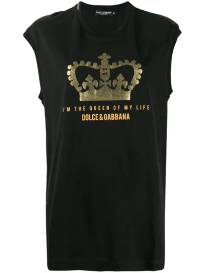 Dolce & Gabbana Logo & Crown Print Tank Top In Black