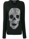 Philipp Plein Round Neck Ls Skull Sweater In Black