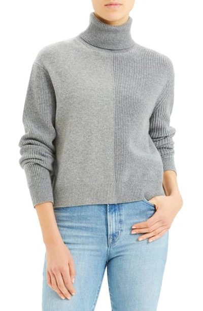 Theory Colorblock Cashmere Turtleneck Sweater In Slate Heather Multi