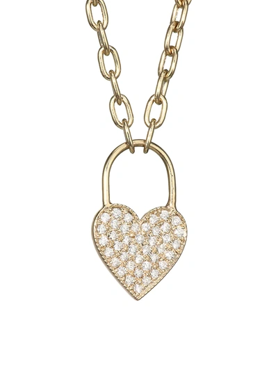 Zoë Chicco 14k Yellow Gold Diamond Heart Padlock Pendant Necklace