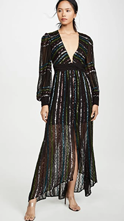 Rococo Sand Sequin Striped Gown In Black