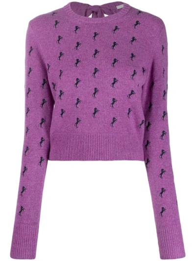 Chloé Chloe Embroidered Horse Tie Sweater In Animal Print,purple