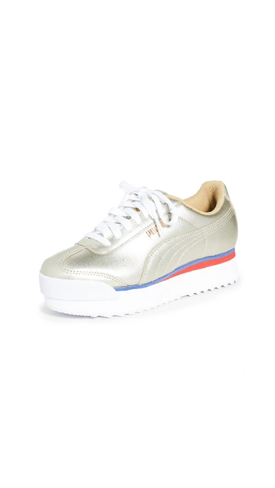 Puma Roma Amor Mixmetal Platform Sneaker In Team Gold/white/surf The Web