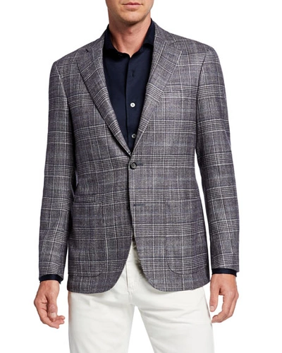 Canali Glen Check Wool, Silk & Cashmere Single-breasted Jacket In Blue