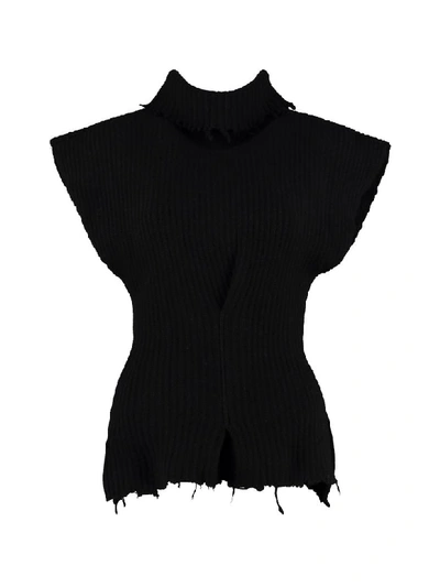 Ben Taverniti Unravel Project Ribbed Wool Turtleneck Sweater In Black