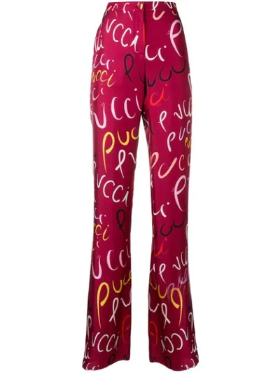 Emilio Pucci Pucci Pucci Print Wide Leg Silk Trousers In 013 Bordeaux