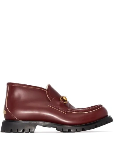 Gucci Red Horsebit Lug Sole Leather Loafers