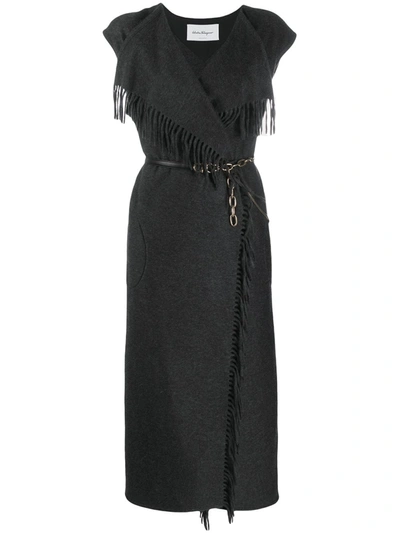 Ferragamo Fringe Detail Knitted Dress In Black