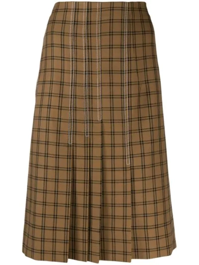 Marni Knee-length Pleated Plaid Skirt In Brown