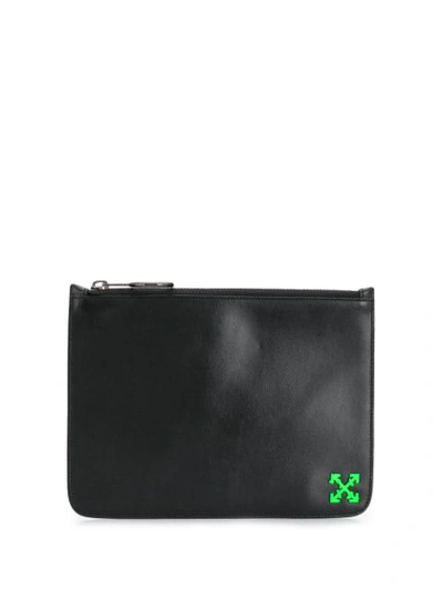 Off-white Logo Leather Pouch In 1040 Black/green