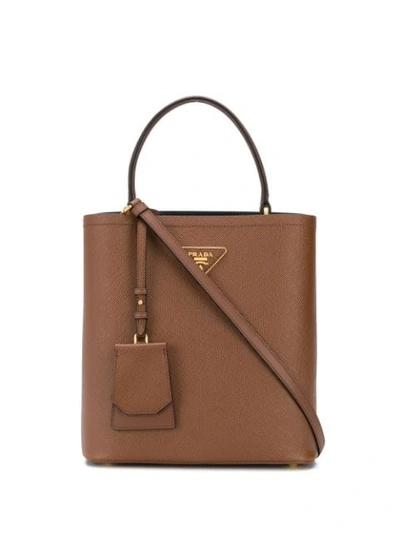 Prada Small Saffiano Tote Bag In Brown