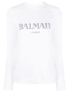 Balmain Vintage Logo Print Sweatshirt In White Silver