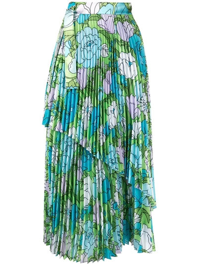 Richard Quinn Floral Pleated Skirt In Blue