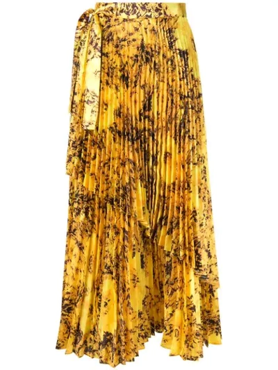 Richard Quinn Floral-print Plissé-satin Midi Skirt In Yellow