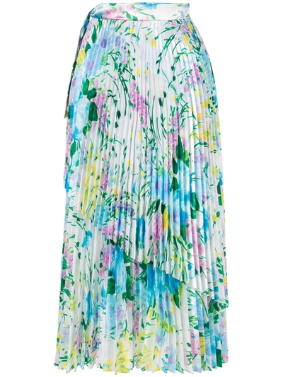 Richard Quinn Floral Pleated Skirt In Blue