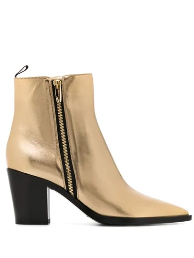 Gianvito Rossi Berkley Zipper Metallic Leather Ankle Boots In Gold