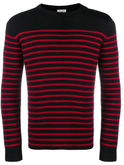 Saint Laurent Striped Knitted Jumper In Black