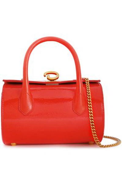 Oscar De La Renta Textured Patent-leather Shoulder Bag In Tomato Red