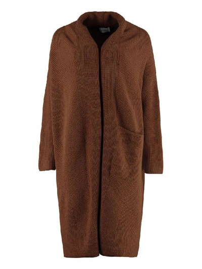 Ferragamo Open-knit Long Cardigan In Brown