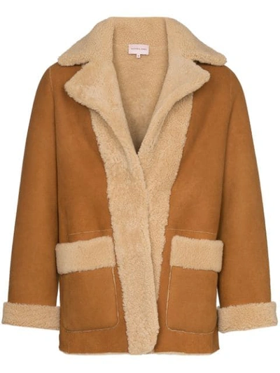 Duo Graphic Printed Shearling Jacket In Beige