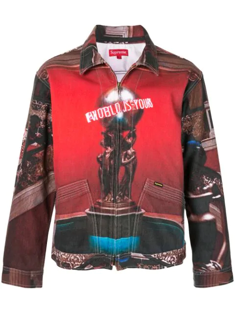 Supreme The World Is Yours Denim Jacket In Red ,black | ModeSens