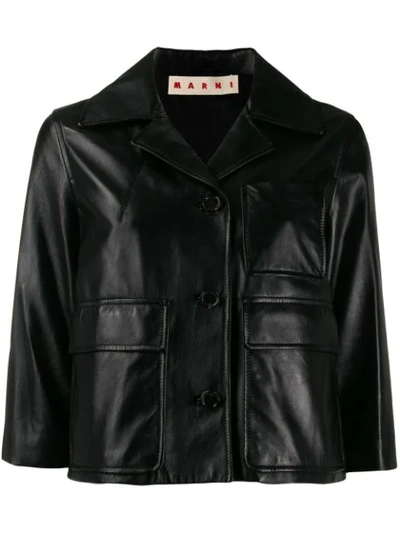 Marni Cropped Leather Jacket In Black