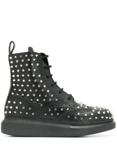 Alexander Mcqueen High-top Spike Leather Boots In Black/silver