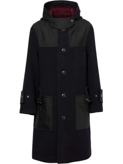 Burberry Double-faced Wool Blend Duffle Coat In Navy Burgundy (blue)