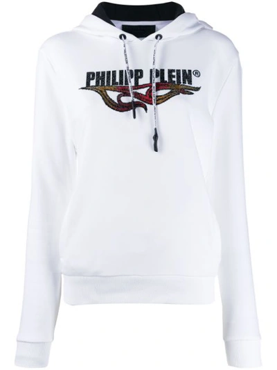 Philipp Plein Flame Embellished Hoodie In White