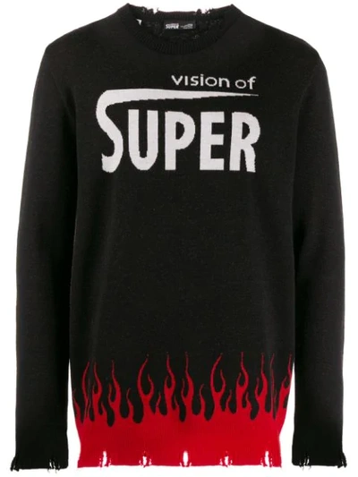 Vision Of Super Sweatshirt Black Flames Down