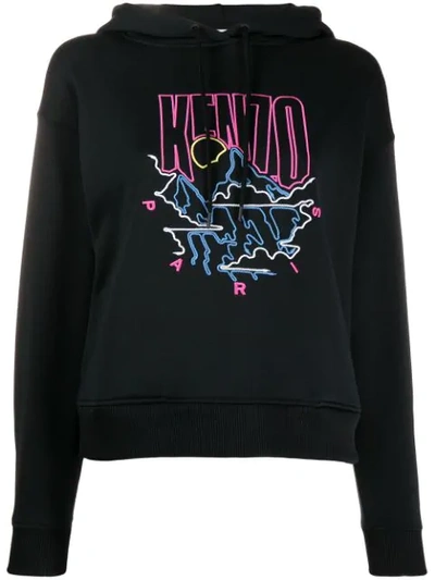 Kenzo Embroidered Logo Hoodie In Nero