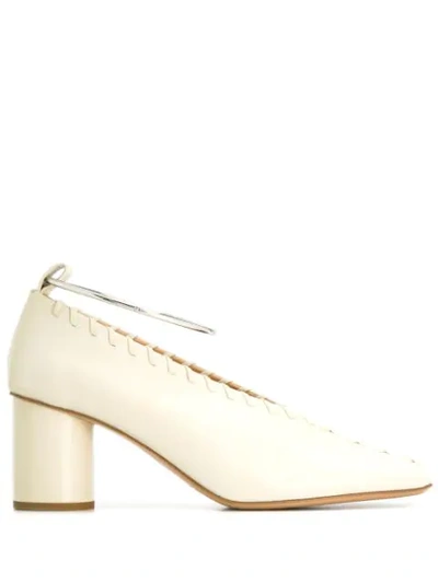 Jil Sander Whipstitched Square-toe Leather Pumps In White