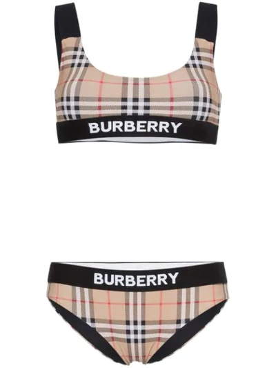 Burberry Logo Detail Vintage Check Bikini In Brown