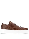 Prada Embossed Lace-up Sneakers In Brown