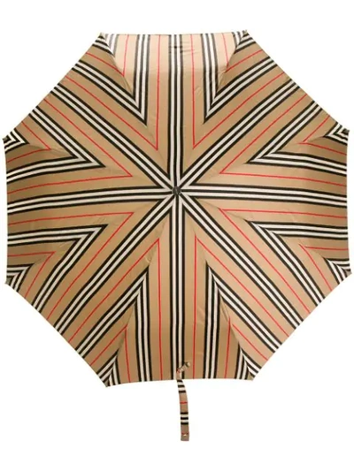 Burberry Icon Stripe Folding Umbrella In Nude